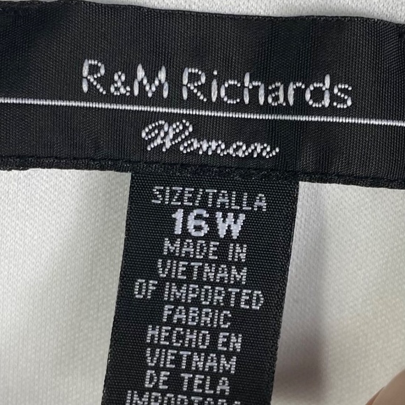 R&M Richards 16W 1X Dress Floral Striped Blue White Wedding Party Silky Stretch - Picture 3 of 4